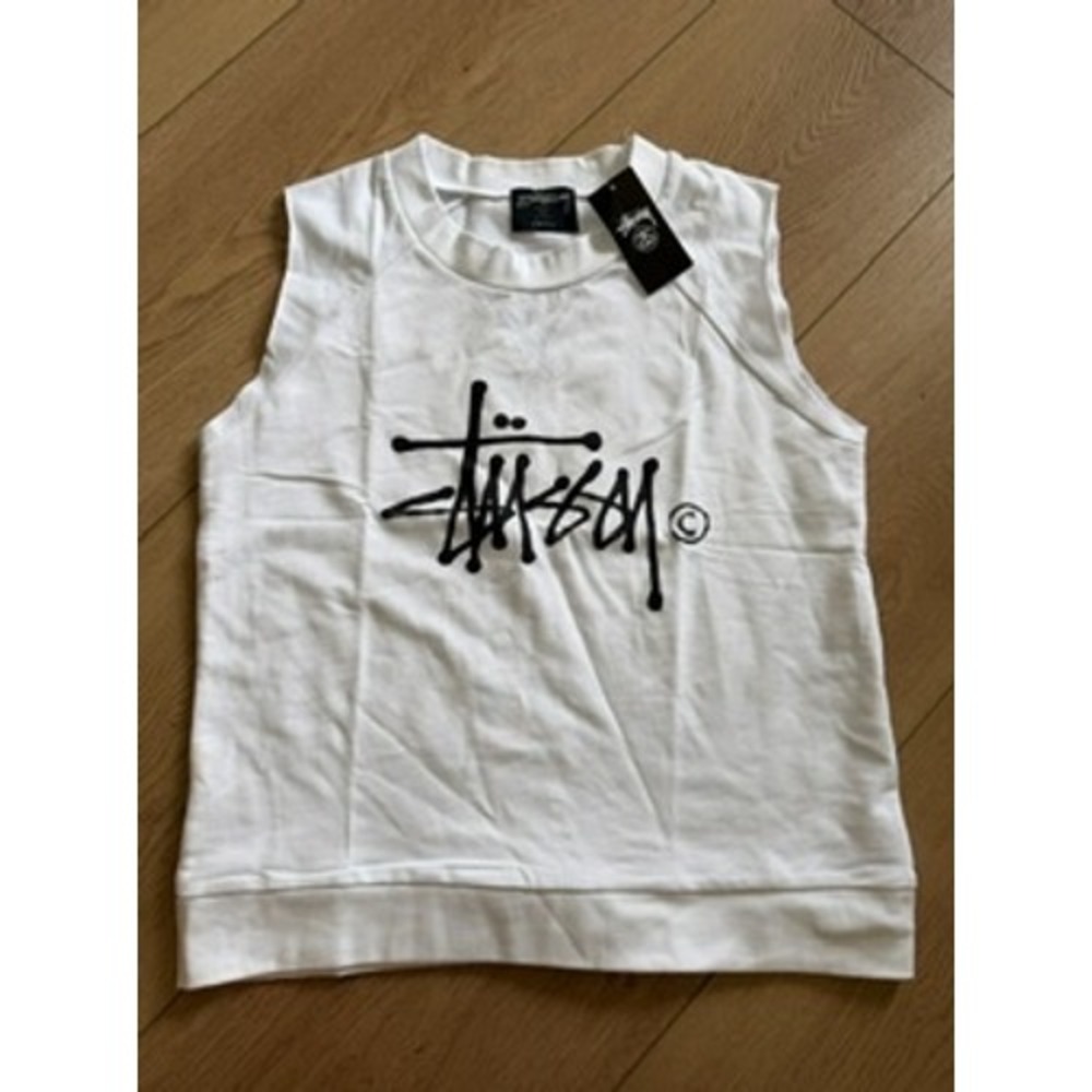 Stussy Water Stock Muscle Crew White Sleeveless Graphic Logo Top Small 2911029